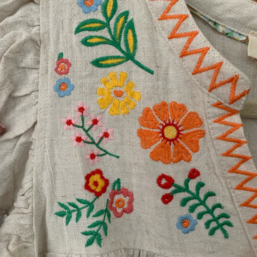 NWT Umgee Cream Embroidered Boho Peasant Top with Orange Green Pink Accents - Picture 6 of 10